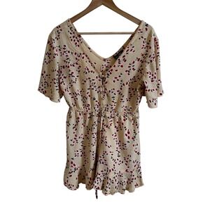 Angie Floral Print‎ Romper V Neck Drawstring Waist Casual Cute Size M